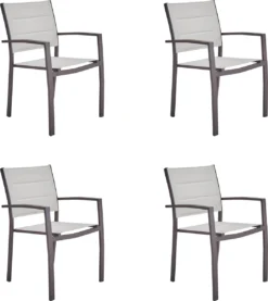 NATERIAL - Set De 4 Chaises De Jardin ORION BETA II Avec Accoudoirs - 4 Chaises De Jardin - Empilables - Chaises De Terrasse - Chaises De Chaises De Salle à Manger - Aluminium - Textilène - Marron - Beige