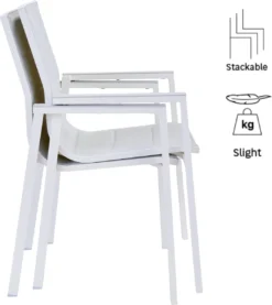 NATERIAL - Set De 4 Chaises De Jardin ORION GAMMA II Avec Accoudoirs - 4 Chaises De Jardin - Empilables - Chaises De Terrasse - Chaises De Salle à Manger - Aluminium - Textilène - Wit -Jardin Meubles Magasin 1070x1200 3