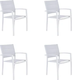 NATERIAL - Set De 4 Chaises De Jardin ORION BETA II Avec Accoudoirs - 4 Chaises De Jardin - Empilables - Chaises De Terrasse - Chaises De Salle à Manger - Aluminium - Textilène - Wit