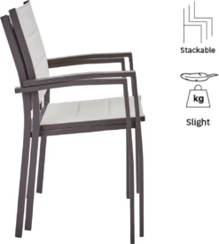 NATERIAL - Set De 4 Chaises De Jardin ORION BETA II Avec Accoudoirs - 4 Chaises De Jardin - Empilables - Chaises De Terrasse - Chaises De Chaises De Salle à Manger - Aluminium - Textilène - Marron - Beige -Jardin Meubles Magasin 1075x1200 3