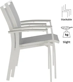 NATERIAL - Set De 4 Chaises De Jardin LAS VEGAS Avec Accoudoirs - 4 Chaises De Jardin - Empilables - Chaises De Terrasse - Chaises De Salle à Manger - Aluminium - Textilène - Grijs - Wit 9 NATERIAL - Set De 4 Chaises De Jardin LAS VEGAS Avec Accoudoirs - 4 Chaises De Jardin - Empilables - Chaises De Terrasse - Chaises De Salle à Manger - Aluminium - Textilène - Grijs - Wit -Jardin Meubles Magasin 1077x1200 2