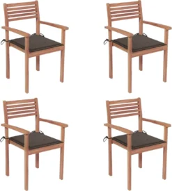 Prolenta Premium - Chaises De Jardin De Jardin 4 Pcs Avec Coussins Taupe En Teck Massif