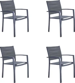NATERIAL - Set De 4 Chaises De Jardin ORION BETA II Avec Accoudoirs - 4 Chaises De Jardin - Empilables - Chaises De Terrasse - Chaises De Salle à Manger - Aluminium - Textilène - Gris Foncé