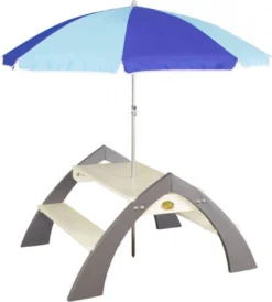 AXI Kylo Table Pique Nique Enfant En Bois Gris & Blanc - Table Picnic Avec Parasol Pour Le Jardin -Jardin Meubles Magasin 1082x1200