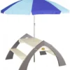 AXI Kylo XL Table Pique Nique Enfant En Bois Gris & Blanc - Table Picnic Avec Parasol Pour Le Jardin