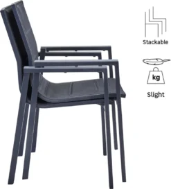 NATERIAL - Set De 4 Chaises De Jardin ORION GAMMA II Avec Accoudoirs - 4 Chaises De Jardin - Empilables - Chaises De Terrasse - Chaises De Salle à Manger - Aluminium - Textilène - Gris Foncé -Jardin Meubles Magasin 1084x1200 6