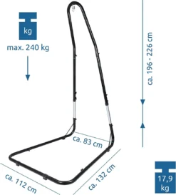 MXJ1-025 - Support Pour Chaise Hamac, Noir - Support Pour Chaise Suspendue Jusqu'à 240 Kg, Cadre Testé Par Le TÜV, Support Pour Chaise Suspendue, Chaise Suspendue, Chaise Suspendue, 196-226 Cm -Jardin Meubles Magasin 1086x1200