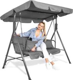 Balancelle | Luna-Balançoire | 3 Places | Imperméable à L'eau | Comprend 2 Coussins | Auvent Réglable | 170 X 110 X 150 Cm | Gris 38 Balancelle | Luna-Balançoire | 3 Places | Imperméable à L'eau | Comprend 2 Coussins | Auvent Réglable | 170 X 110 X 150 Cm | Gris -Jardin Meubles Magasin 1089x1200