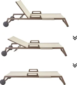 NATERIAL - Set De 2 Bains De Soleil ODYSSEA - 2 Chaises De Jardin à Roulettes - Capacité De Charge Jusqu'à 160 Kg - 222X64X87,5 Cm - Bains De Soleil - Aluminium - Textilène - Moka -Jardin Meubles Magasin 1093x1200