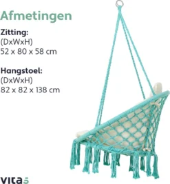 Chaise Suspendue Pour Intérieur Et Extérieur. Avec Oreiller, Porte-gobelet, Compartiment Livre Et Housse De Protection Chaise Suspendue Macramé Basket Pour Adultes Et Enfants. Peut Supporter Jusqu'à 125 Kg. VITA5 (turquoise) -Jardin Meubles Magasin 1112x1200 4