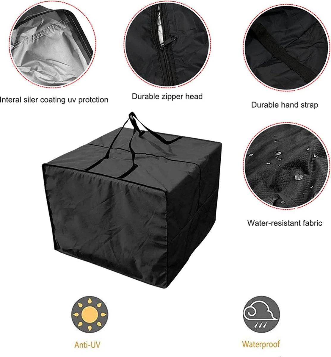 Bekasa Coussin De Jardin Rangement - Coussin D'assise Coussin De Jardin Plein Air Sac Housse De Protection Coussin De Jardin, Pour Mobilier De Jardin, Coussin D'assise, Imperméable, 81 X 81 X 61 Cm, Noir 5 Bekasa Coussin De Jardin Rangement - Coussin D'assise Coussin De Jardin Plein Air Sac Housse De Protection Coussin De Jardin, Pour Mobilier De Jardin, Coussin D'assise, Imperméable, 81 X 81 X 61 Cm, Noir – Image 5