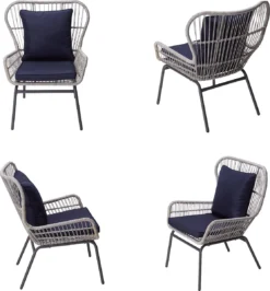 Teamson Home - Ensemble De Jardin 3 Pièces - Mobilier De Jardin - Set De Bistro - 2 Chaises Et Table - Rotin/Osier - Blauw/ Grijs -Jardin Meubles Magasin 1114x1200 2