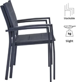 NATERIAL - Set De 4 Chaises De Jardin ORION BETA II Avec Accoudoirs - 4 Chaises De Jardin - Empilables - Chaises De Terrasse - Chaises De Salle à Manger - Aluminium - Textilène - Gris Foncé -Jardin Meubles Magasin 1115x1200 4