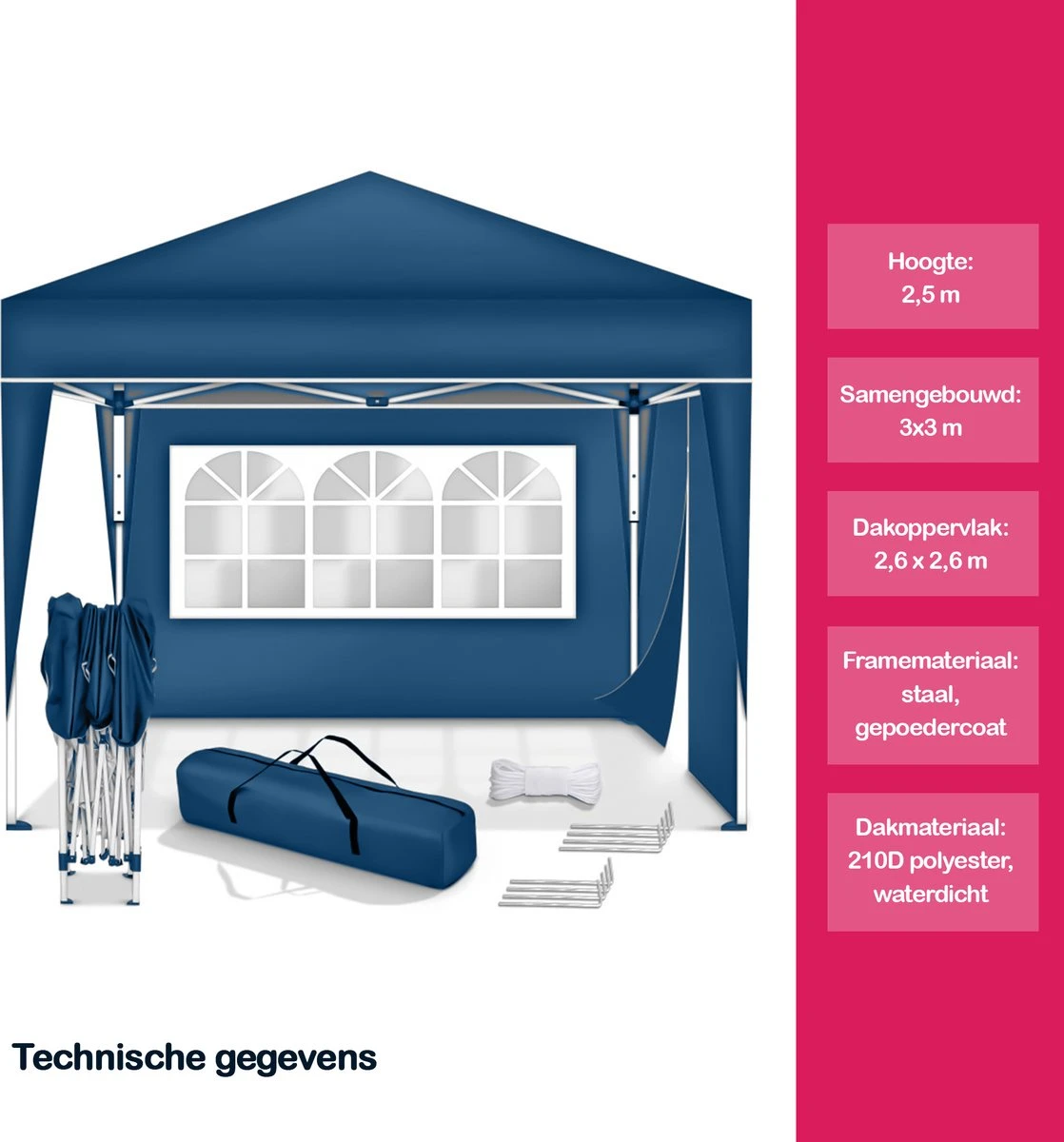 Coazy | Tente De Réception étanche 3x3 Mètres Pliable Avec 2 Parois Latérales | Pavillon Avec 2 Panneaux Latéraux | Facile à Monter | Tente Pop-up Avec Piquets, Corde Et Pieds Antidérapants 4 Coazy | Tente De Réception étanche 3x3 Mètres Pliable Avec 2 Parois Latérales | Pavillon Avec 2 Panneaux Latéraux | Facile à Monter | Tente Pop-up Avec Piquets, Corde Et Pieds Antidérapants – Image 4