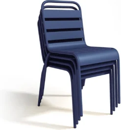 MYLIA Ensemble Repas De Jardin MIRMANDE : Table L.160 Cm Avec 4 Chaises Empilables - Métal - Bleu Nuit L 160 Cm X H 79 Cm X P 80 Cm -Jardin Meubles Magasin 1118x1200 4
