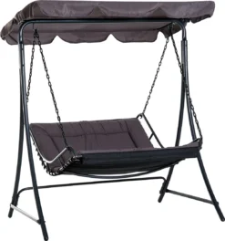 Outsunny Swing Transat Avec Toit Hollywood Swing Transat Pour L'extérieur Pour 2 Personnes Gris Acier 84A-072GY