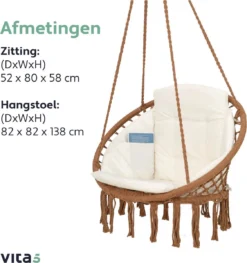 Chaise Suspendue Pour Intérieur Et Extérieur. Avec Oreiller, Porte-gobelet, Compartiment Livre Et Housse De Protection Chaise Suspendue Macramé Basket Pour Adultes Et Enfants. Peut Supporter Jusqu'à 125 Kg. VITA5 (panier Marron / Coussin Beige) -Jardin Meubles Magasin 1125x1200 4