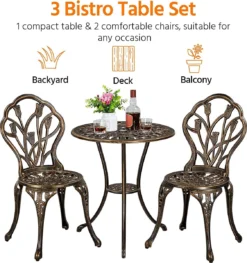 Furnibellaa - Ensemble De Bistrot 3 Pièces, Groupe De Sièges, Ensemble De Balcon, Fonte D'aluminium, Table De Jardin Avec 2 Chaises, Salon De Jardin, Mobilier De Jardin Pour Jardin Et Balcon, Bronze -Jardin Meubles Magasin 1126x1200 1