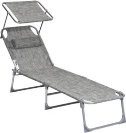 Transat De Segenn - Avec Auvent - Jardin - Avec Coussin De Capot - Extra Large - 53 X 193 X 29,5 Cm - Greige - Chargeable Jusqu'à 150 Kg