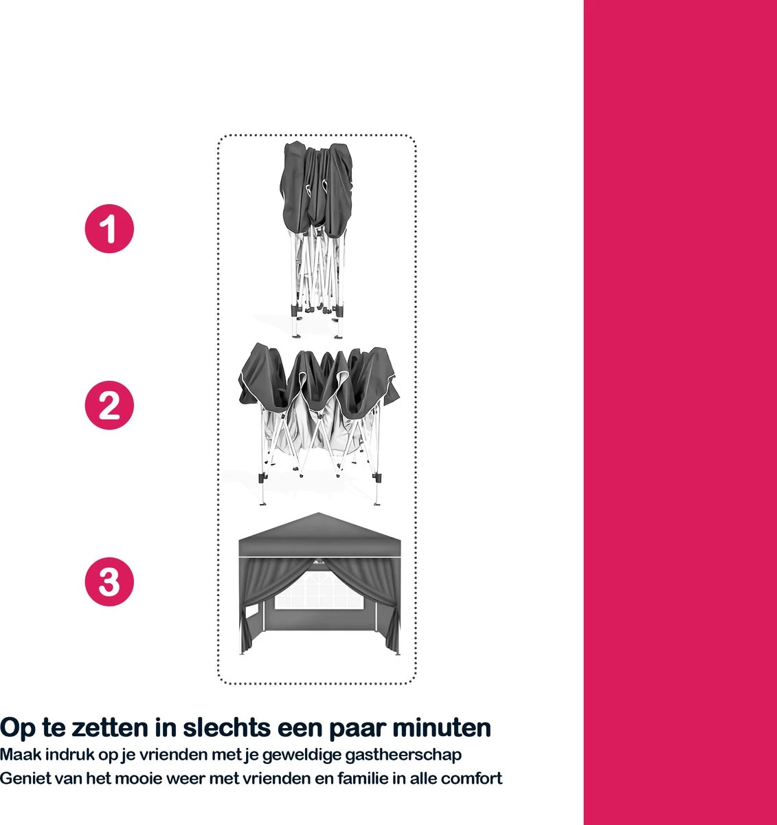 Coazy | Tente De Réception étanche 3x3 Mètres Pliable Avec 4 Parois Latérales | Pavillon Avec 4 Panneaux Latéraux | Facile à Monter | Tente Pop-up Avec Piquets, Corde Et Pieds Antidérapants 5 Coazy | Tente De Réception étanche 3x3 Mètres Pliable Avec 4 Parois Latérales | Pavillon Avec 4 Panneaux Latéraux | Facile à Monter | Tente Pop-up Avec Piquets, Corde Et Pieds Antidérapants – Image 5
