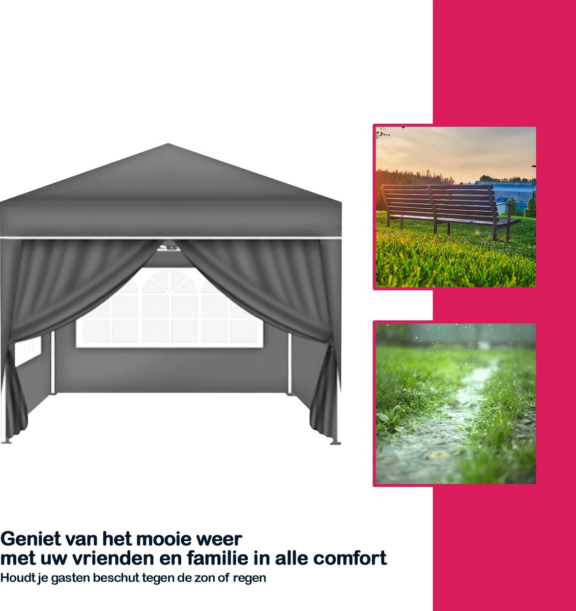 Coazy | Tente De Réception étanche 3x3 Mètres Pliable Avec 4 Parois Latérales | Pavillon Avec 4 Panneaux Latéraux | Facile à Monter | Tente Pop-up Avec Piquets, Corde Et Pieds Antidérapants 6 Coazy | Tente De Réception étanche 3x3 Mètres Pliable Avec 4 Parois Latérales | Pavillon Avec 4 Panneaux Latéraux | Facile à Monter | Tente Pop-up Avec Piquets, Corde Et Pieds Antidérapants – Image 6