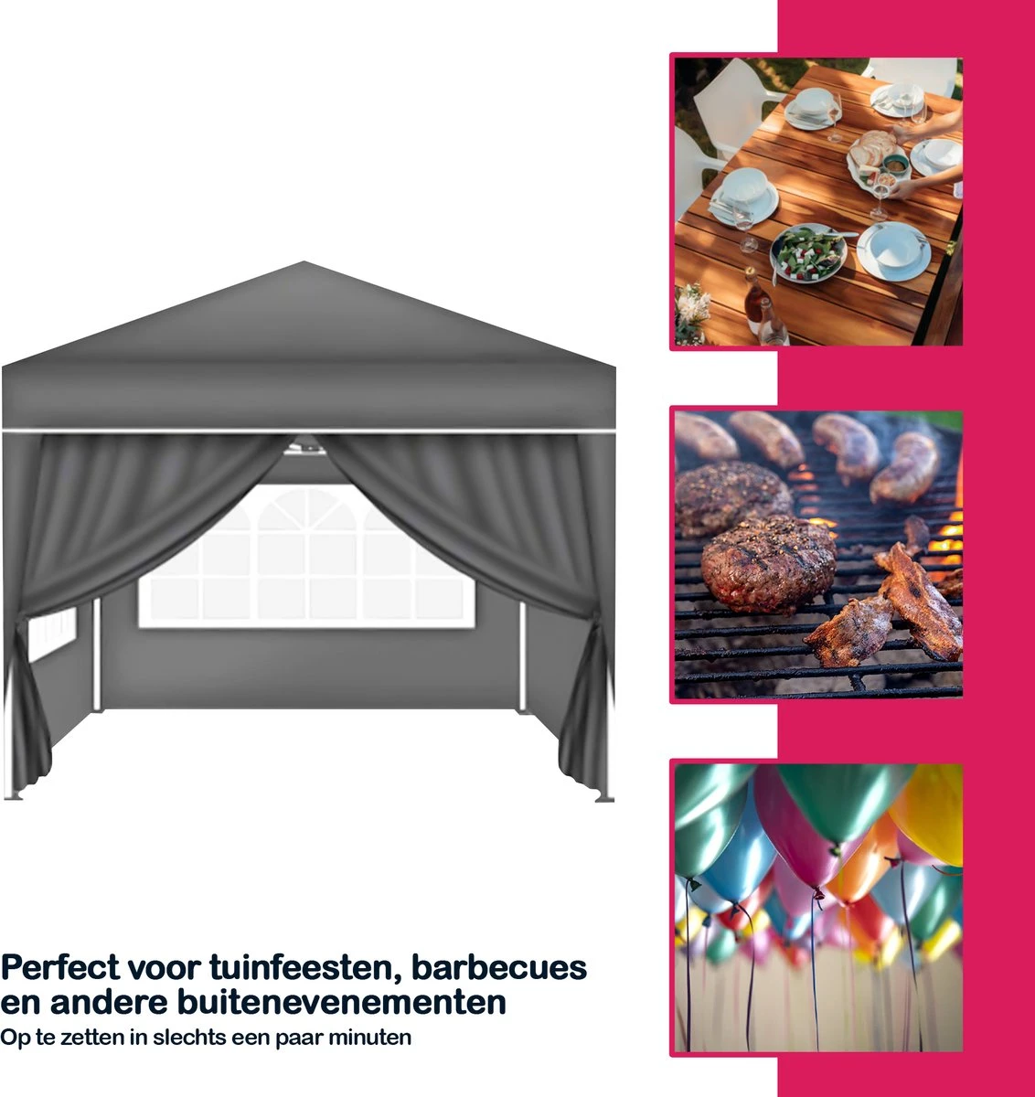 Coazy | Tente De Réception étanche 3x3 Mètres Pliable Avec 4 Parois Latérales | Pavillon Avec 4 Panneaux Latéraux | Facile à Monter | Tente Pop-up Avec Piquets, Corde Et Pieds Antidérapants 8 Coazy | Tente De Réception étanche 3x3 Mètres Pliable Avec 4 Parois Latérales | Pavillon Avec 4 Panneaux Latéraux | Facile à Monter | Tente Pop-up Avec Piquets, Corde Et Pieds Antidérapants – Image 8