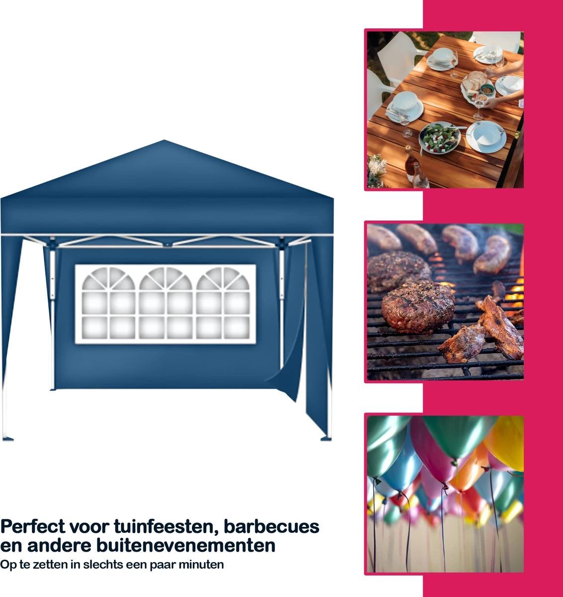 Coazy | Tente De Réception étanche 3x3 Mètres Pliable Avec 2 Parois Latérales | Pavillon Avec 2 Panneaux Latéraux | Facile à Monter | Tente Pop-up Avec Piquets, Corde Et Pieds Antidérapants 7 Coazy | Tente De Réception étanche 3x3 Mètres Pliable Avec 2 Parois Latérales | Pavillon Avec 2 Panneaux Latéraux | Facile à Monter | Tente Pop-up Avec Piquets, Corde Et Pieds Antidérapants – Image 7