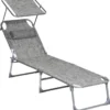 SONGMICS Chaise Longue, Chaise Longue, Chaise Longue De Jardin, Avec Appuie-tête Et Toit Ouvrant, Dossier Réglable, Léger, Pliable, 53 X 193 X 29,5 Cm, Charge Jusqu'à 150 Kg, Jardin, Balcon, Pince GCB19T
