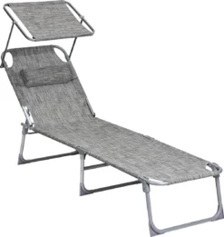 SONGMICS Chaise Longue, Chaise Longue, Chaise Longue De Jardin, Avec Appuie-tête Et Toit Ouvrant, Dossier Réglable, Léger, Pliable, 53 X 193 X 29,5 Cm, Charge Jusqu'à 150 Kg, Jardin, Balcon, Pince GCB19T