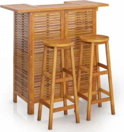 La Dolce Vita - 3 Pièces GardenBar Avec Chaises - Meuble Bar - Meuble Bar - Meuble D'angle Bar - Table Haute Avec Tabourets - Meuble Bistro Avec Table Et Chaises Bois D'acacia Massif