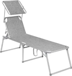 IN.HOMEXL Chaises De Jardin Pliables Leone - Chaises De Jardin Chaises Longues - Avec Toit Ouvrant - Dossier Réglable - Métal - Charge De 150 Kg - Grijs