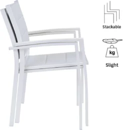 NATERIAL - Set De 4 Chaises De Jardin ORION BETA II Avec Accoudoirs - 4 Chaises De Jardin - Empilables - Chaises De Terrasse - Chaises De Salle à Manger - Aluminium - Textilène - Wit -Jardin Meubles Magasin 1135x1200 4