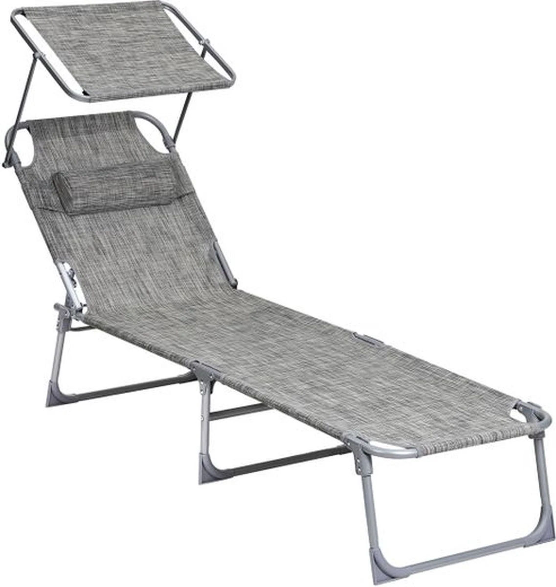 IN.HOMEXL Chaises De Jardin Pliables Lenox - Chaises De Jardin Chaises Longues - Oreiller Et Toit Ouvrant - Dossier Réglable - Métal - 150 Kg Chargeable - Grijs 1 IN.HOMEXL Chaises De Jardin Pliables Lenox - Chaises De Jardin Chaises Longues - Oreiller Et Toit Ouvrant - Dossier Réglable - Métal - 150 Kg Chargeable - Grijs