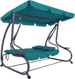 Banc De Balançoire Springos | Venise-Swing | 3 Places | Imperméable à L'eau | Comprend 2 Coussins | Auvent Réglable | 163 X 193 X 120 Cm | Turquoise -Jardin Meubles Magasin 1139x1200 1