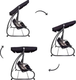 Banc De Balançoire Springos | Luna-Balançoire | 3 Places | Imperméable à L'eau | Comprend 2 Coussins | Auvent Réglable | 162 X 200 X 120 Cm | Noir -Jardin Meubles Magasin 1139x1200 2