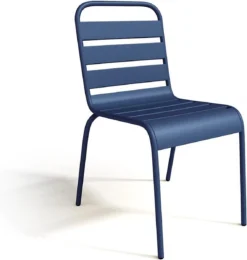 MYLIA Ensemble Repas De Jardin MIRMANDE : Table L.160 Cm Avec 4 Chaises Empilables - Métal - Bleu Nuit L 160 Cm X H 79 Cm X P 80 Cm -Jardin Meubles Magasin 1141x1200 3