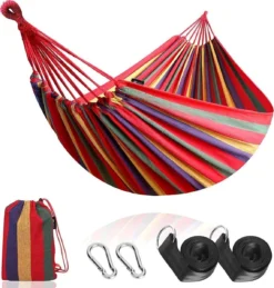 Hamac D'extérieur En Coton Pour Plusieurs Personnes - 210 X 150 Cm - Charge Maximale 200 Kg - Portable Avec Sac De Transport - Pour Terrasse, Cour Ou Pelouse, 200 X 150 Rouge