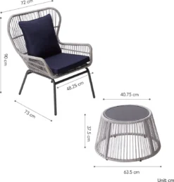 Teamson Home - Ensemble De Jardin 3 Pièces - Mobilier De Jardin - Set De Bistro - 2 Chaises Et Table - Rotin/Osier - Blauw/ Grijs -Jardin Meubles Magasin 1145x1200 2