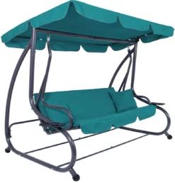 Banc De Balançoire Springos | Venise-Swing | 3 Places | Imperméable à L'eau | Comprend 2 Coussins | Auvent Réglable | 163 X 193 X 120 Cm | Turquoise -Jardin Meubles Magasin 1147x1200