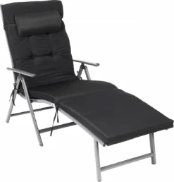 Chaise Longue Pliante Signature Home - Chaise Longue Avec Matelas De 6 Cm D'épaisseur - Kussen Amovible - En Aluminium Inoxydable - Respirant - Confortable - Réglable - Chargeable Jusqu'à 150 Kg - Noir
