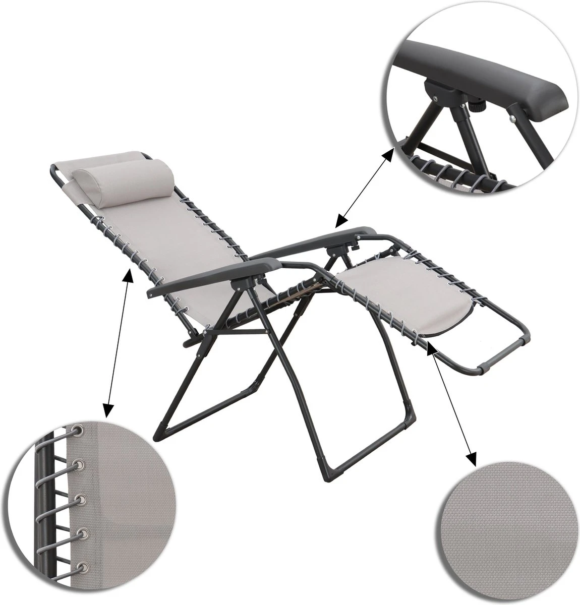 GENERIC - Fauteuil De Jardin Avec Accoudoirs ZERO GRAVITY - Lounger - Transat De Jardin - Multiples Positions - Pliable - Avec Kussen Intégré - Acier - Beige - 100 Kg MAX - 91x65.5x116 Cm 4 GENERIC - Fauteuil De Jardin Avec Accoudoirs ZERO GRAVITY - Lounger - Transat De Jardin - Multiples Positions - Pliable - Avec Kussen Intégré - Acier - Beige - 100 Kg MAX - 91x65.5x116 Cm – Image 4