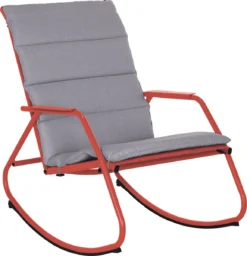 NATERIAL - Chaise à Bascule LYCO - Chaise à Bascule - Avec Coussins Gris - Acier - Rouge - Chaise à Bascule - Chaise Longue De Jardin - Chaise Longue - Chaise à Bascule