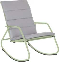 NATERIAL - Chaise à Bascule LYCO - Chaise à Bascule - Avec Coussins Gris - Acier - Vert - Chaise à Bascule - Chaise Longue De Jardin - Chaise Longue - Chaise à Bascule