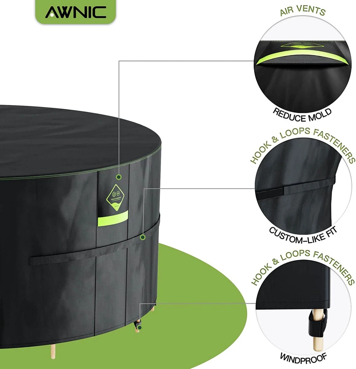 Housse Pour Salon De Jardin, Imperméable, Avec Crochets, Résistante à L'hiver, Oxford 420D, Avec Technologie AlicanTex Imperméable, Coupe-vent, Table De Jardin Anti-UV, Bâche, Ronde, Noire (Ø160 X 71 Cm) 4 Housse Pour Salon De Jardin, Imperméable, Avec Crochets, Résistante à L'hiver, Oxford 420D, Avec Technologie AlicanTex Imperméable, Coupe-vent, Table De Jardin Anti-UV, Bâche, Ronde, Noire (Ø160 X 71 Cm) – Image 4