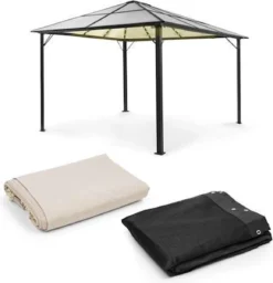 Gazebo Solaire Blumfeldt Pantheon Solid Sky Ambient 3 X 4m - 4 X Parois Latérales Moustiquaire & 4 X Parois Latérales Polyester - Eclairage LED