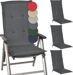 Beautissu Loft HL - Set De 4 Coussins De Jardin Dossier Haut 120x50x6 Cm Coussin Grijs Graphite Chaise De Coussins De Chaise De Jardin Coussins Coussin D'Assise Chaise De Jardin