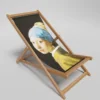 Chaise De Plage-impression - Chaise De Plage Collapsible Girl With Earth Pearring - Chaise Pliante - Réglable - Tissu Et Bois D'acacia FSC De Haute Qualité