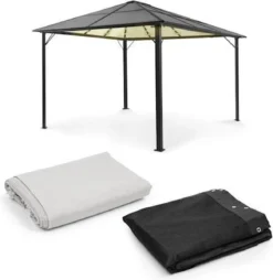 Pavillon Solaire Blumfeldt Pantheon Solid Sky Ambient 3 X 4m - Panneau Solaire Avec Batterie Au Lithium - Parois Latérales Et Moustiquaire