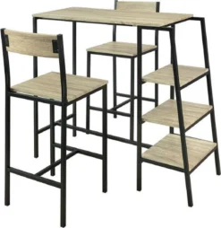 Simpletrade Avec Chaises De Bar - Ensemble De Jardin - 2 Tabourets De Bar - 3 étagères - Bois - 110x100x45 Cm -Jardin Meubles Magasin 1168x1200 6