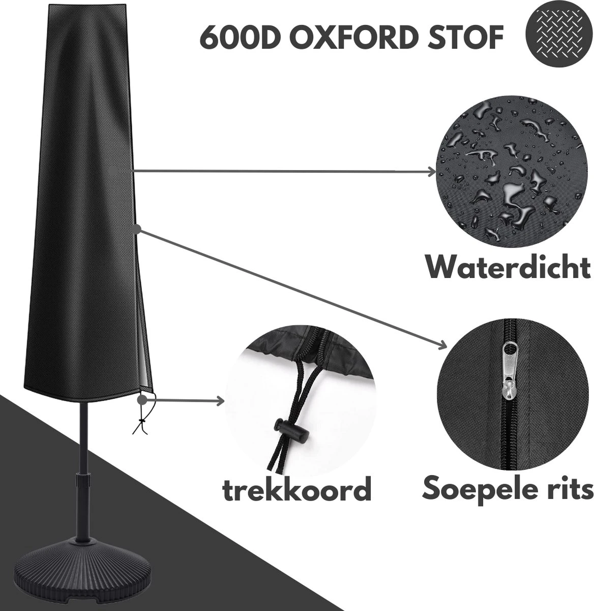 VAIVE Housse De Parasol Imperméable 600D Avec Fermeture Éclair - Pour Parasol Flottant Et Parasol Sur Pied 3 VAIVE Housse De Parasol Imperméable 600D Avec Fermeture Éclair - Pour Parasol Flottant Et Parasol Sur Pied – Image 3